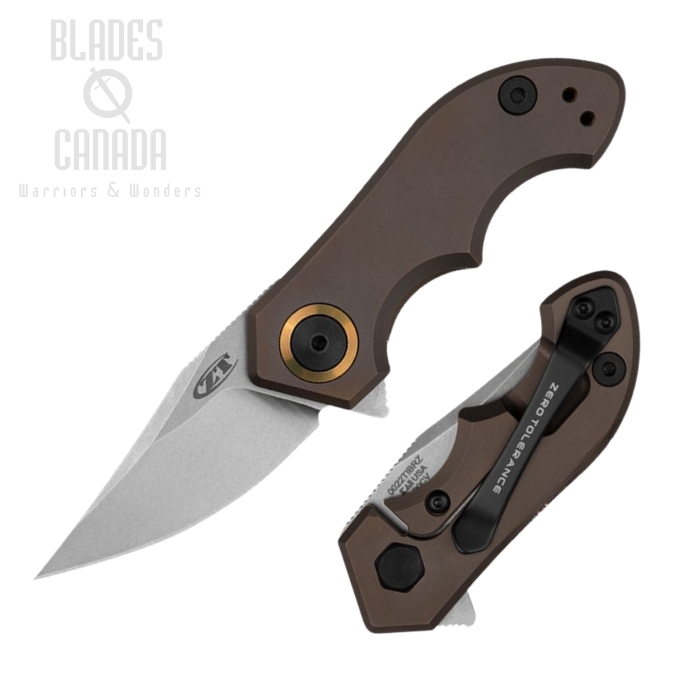 Zero Tolerance 0022TIBRZ Flipper Framelock Knife, CPM 20CV SW, Titanium Bronze, 0022TIBRZ